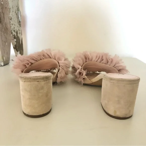 Avec Les Fillies Maya Pink Chiffon Slide Block Heel. Size 8. - Picture 11 of 13